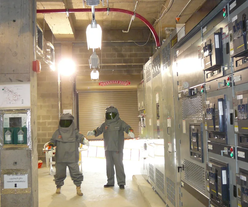 ICRS Service engineers in arc-flash protection performing live electrical work